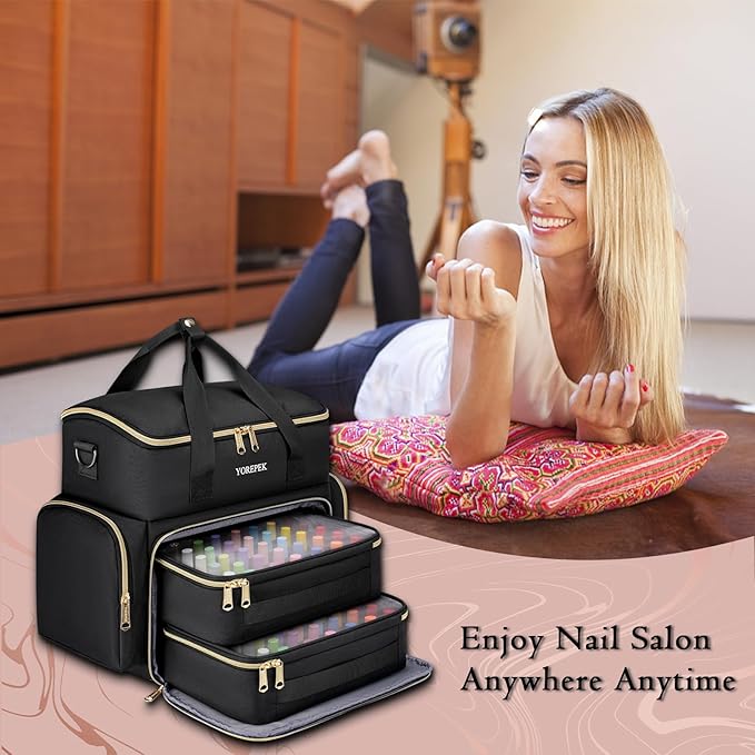 YOREPEK Extra Large Nail Polish Organizer Case Holds 70 to 100+ Bottles (15ml/0.5 fl.oz) UV lamp, Gel Polish Travel Case Bag with 2 Removable Pouches Fits Nail Suppiles, Gift for Manicurist, Girls