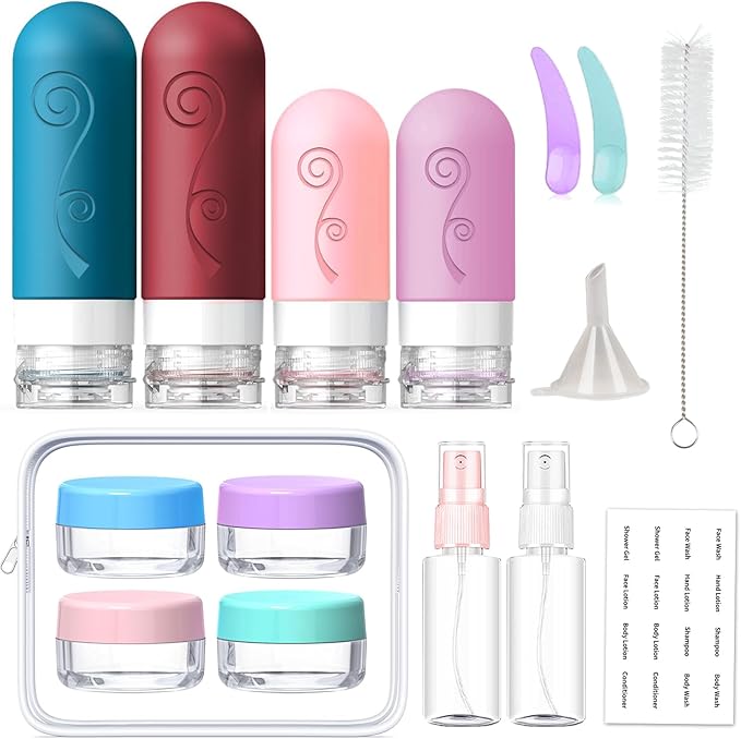 vodvob 16 Pack Travel Bottles Set for Toiletries, TSA Approved Travel Containers Leak Proof Silicone Squeezable Travel Accessories 2oz 3oz for Shampoo Conditioner Lotion Body Wash (BPA Free) (Green)