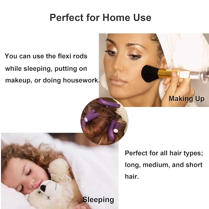 9.45"x 0.55" Flexible Curling Flexirods, 30Pcs Heatless Bendy Foam Rods for Long, Medium, Short Hair Curls - Purple