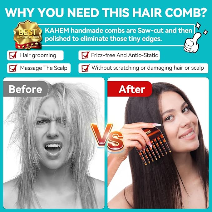 2-Pack Handcrafted Acetate Wide Tooth Combs for Curly Hair - Professional Detangling Combs for Wet & Dry Hair, Ideal for All Lengths - 3.14" Small Size, Eco-Friendly Material
