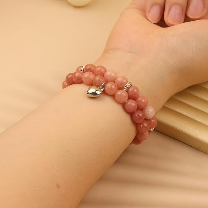 2Pcs Healing Crystal Bracelets for Women Handmade Beaded Bracelet Healing Prayers Crystal 8mm Natural Stone Beads Bracelet Stress Relief Get Well Soon Gifts