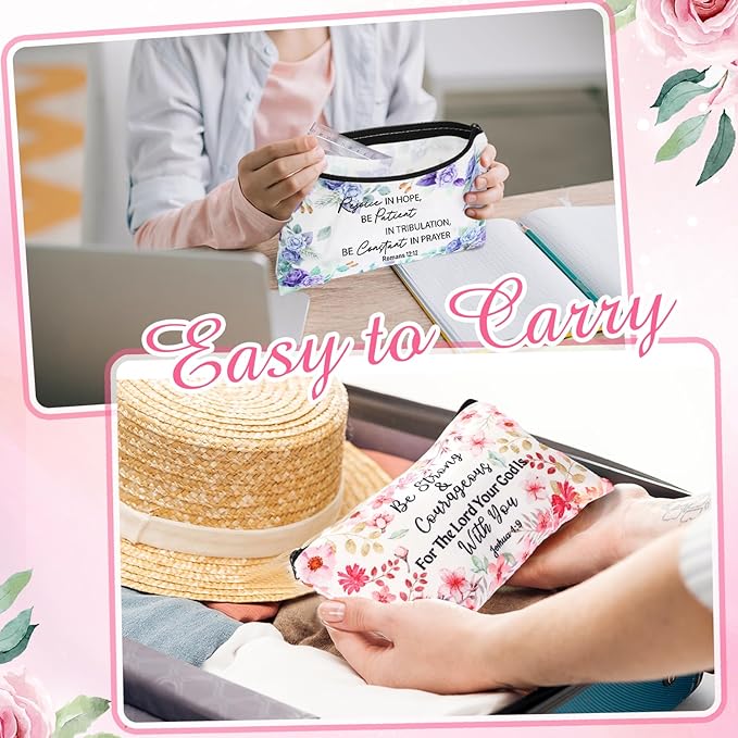 Reginary 20 Pieces Cosmetic Bag for Women, Roomy Makeup Bags with Zipper Toiletry Bag Pouch Travel Accessory Organizer Gifts, 7 x 4.3 Inches(Religious)