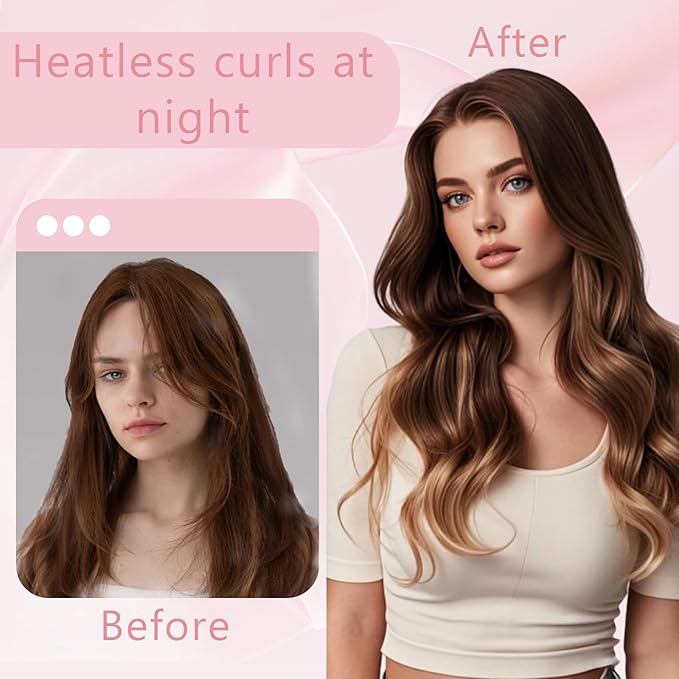 Curling Tie New Hair Curlers to Sleep in, Heatless Curls Overnight Headband, Soft Ribbon Wrap for Long Hair, Perfect Natural Curls Bouncy Curly Hairstyle Hair Suitable for All Hairs Types (Pink)