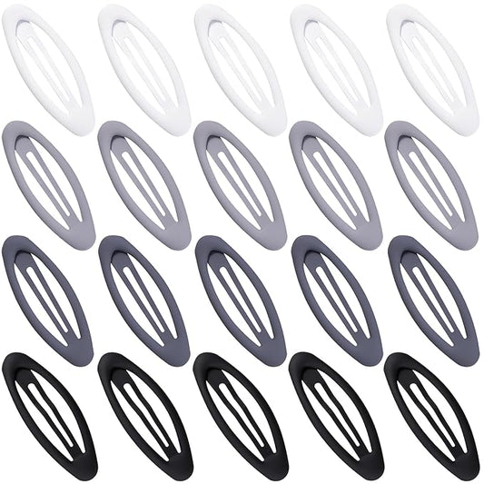 20PCS Oval Metal Snap Clips for Women No Slip Small Barrettes for Thin Fine Hair,Matte Black Gray White