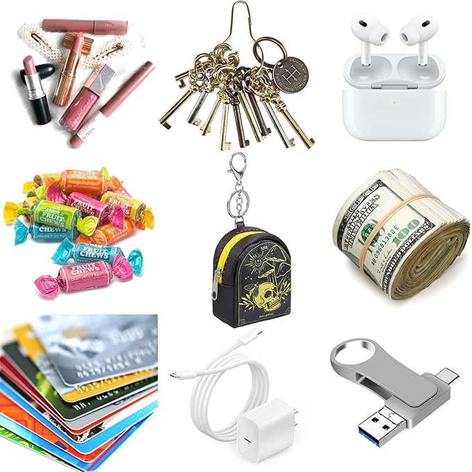 4Pcs Mini Backpack Keychain,Cute Cosmetic Bag for Women,PU Leather Makeup Bag Key Pocket Lipstick Bag Card Holder Data Cable Organizer Zipper Pouch