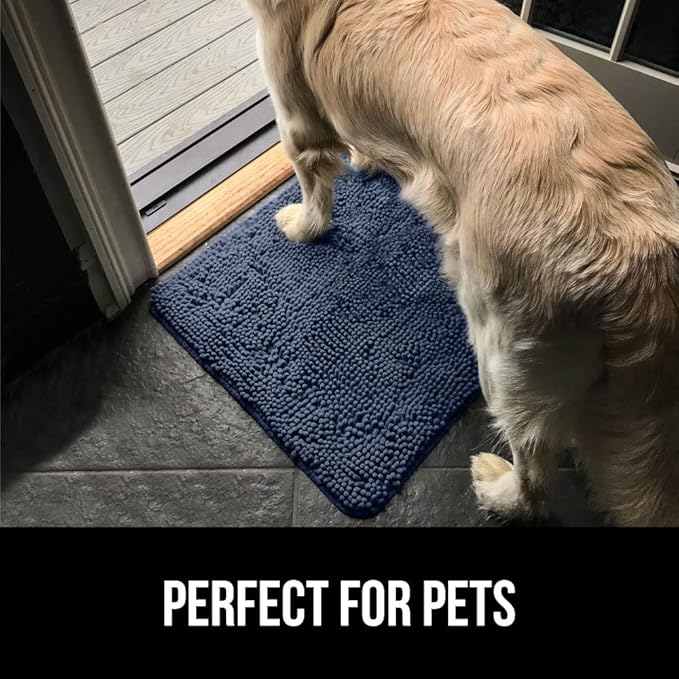GORILLA GRIP SoakSTOPPER Dog Door Mat, 30x20 Machine Washable Rug Absorbent Doormat Captures Moisture Mud Dirt, Quick Dry Soft Chenille Entryway Rugs Indoor Entrance Mats for Dog Paws, Navy Blue