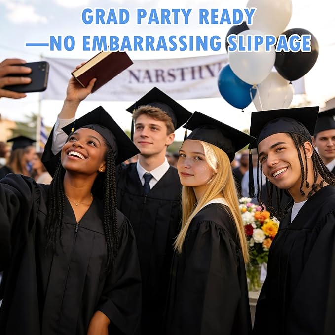 PUNCHMAN Graduation Cap Headband Insert- Black 1 Pack Firm Anti-fall Hair Band,Graduation Hat Headband Holder for Secure Grad Cap And Hairstyle,Hat Accessories for Graduates,Students,Girls