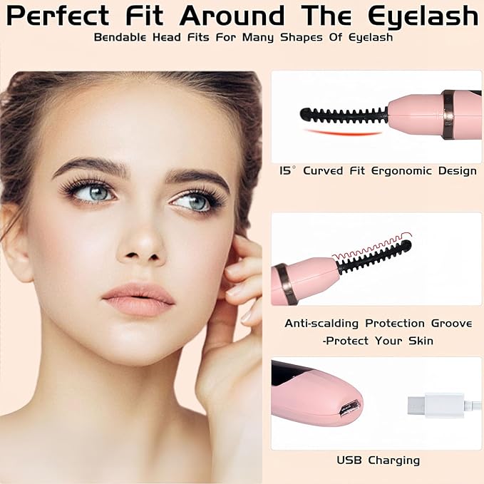 Heated Eyelash Curler - Heated Lash Curler Electric Eyelash Curler 3 Temp Settings for Makeup Tools for Achieving A Natural Curl and Long Lasting Eyelashes, Designed for Women, Pink AA
