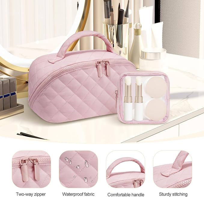 Makeup Bag, Quilted Makeup Bag, Puffy Travel Make up Bags, Cosmetic Organizer Bag, Waterproof Toiletry Bag for Women