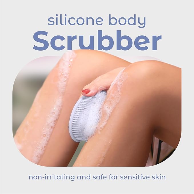 MainBasics Silicone Body Scrubber Dual-Sided Shower Loofah and Scalp Scrubber (Frosted Sky, Scalp)