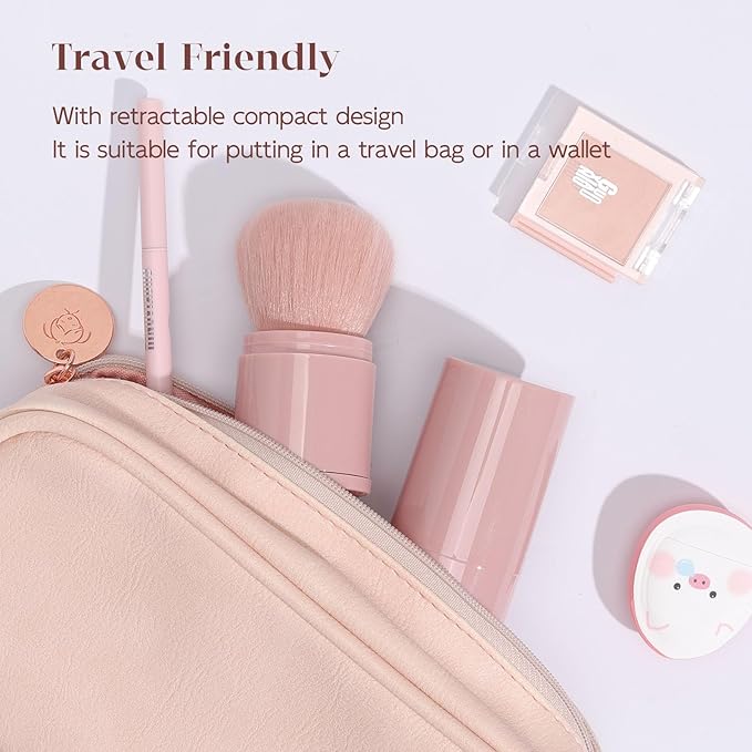 Retractable Makeup Brush, Kabuki Powder brush, Premium Retractable Kabuki Brush, Travel Blush Brush for Bronzer, Setting and Powder Makeup, Essential Tools for Flawless Makeup Application