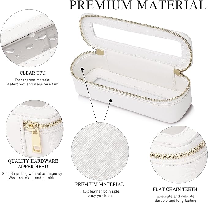 Travel Makeup Bag with Brush Case Portable Transparent Cosmetic Bag and Toiletry Bag Waterproof Makeup Organizer with Zipper Car Essential for Women (White, L+Slim)