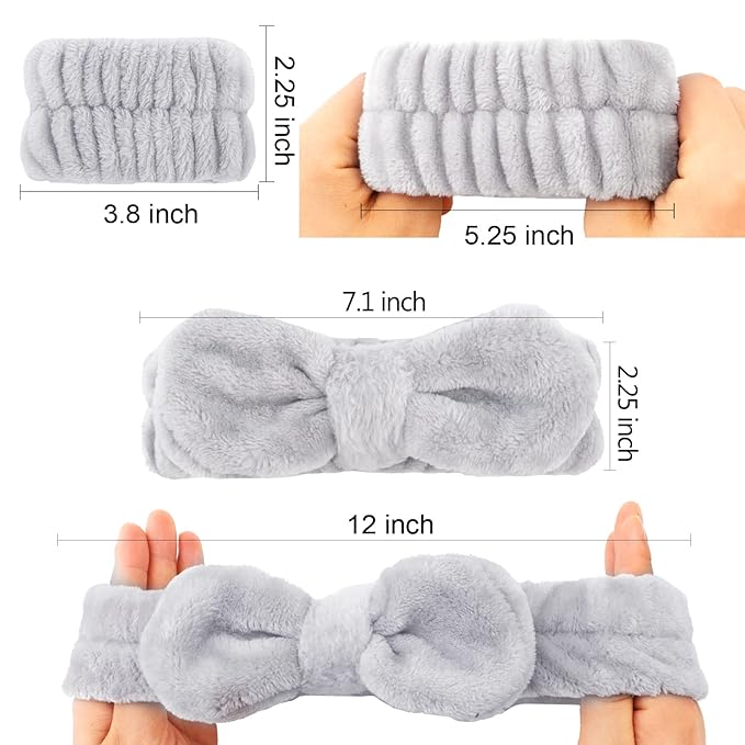WHAVEL 6PCS Spa Headband and Wristbands Set, Face Wash Headband Wrist Bands for Washing Face Makeup Skincare Hair Band Skin Care Accessories Tools