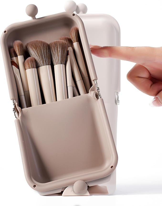 APT 1101 Makeup Brush Holder Travel Cosmetic Bag with Suction Base, Portable Cosmetic Organizer for Travel & Home, Organizer for Brushes, Beauty Tools & Accessories