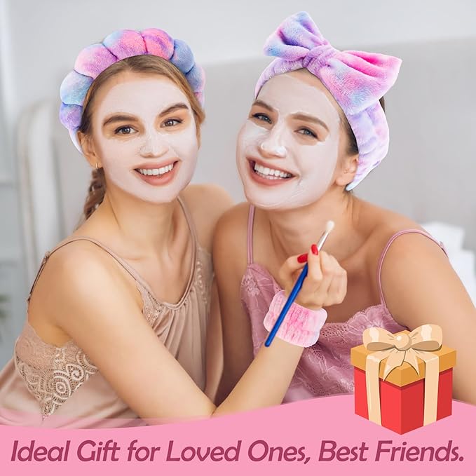 Canitor Spa Headband Wrist Bands with Hair Clips Skincare Makeup Self Skin Care Washing Face Vanity Accessories Things Teens Teenager Tween Clean Girl Gifts Cute Tie Dye Trendy Stuff