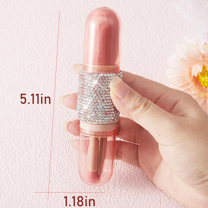 WOKOTO 4 in 1 Pink & White Diamond-Embellished Makeup Brushes - Nail Art Dust Powder Remover Brush, Eye Shadow, Lip & Foundation Brush, Soft Nail Art Dust Cleaner Brush for Acrylic Nails and Makeup