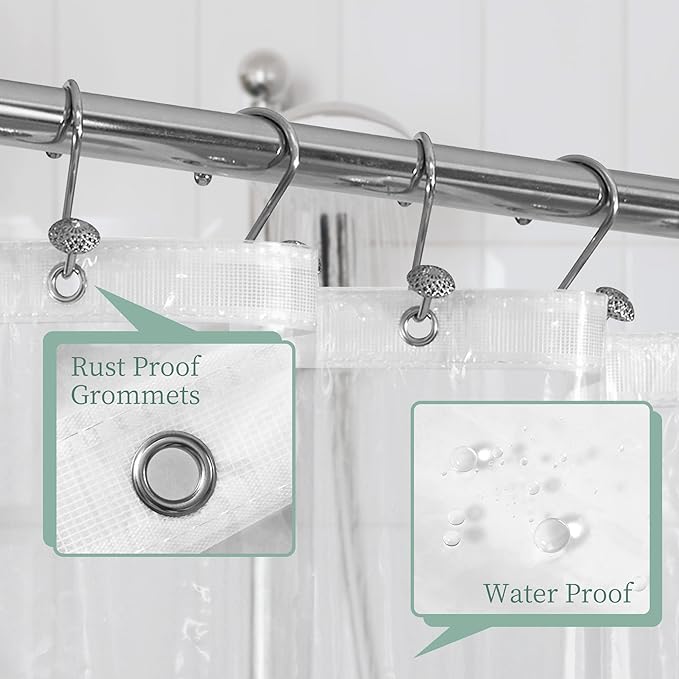 Mrs Awesome Long Clear Shower Curtain Liner with 3 Magnets, 72x80 Premium Flexible Sturdy Plastic Shower Curtain for Bathroom Lightweight, Waterproof, Clear