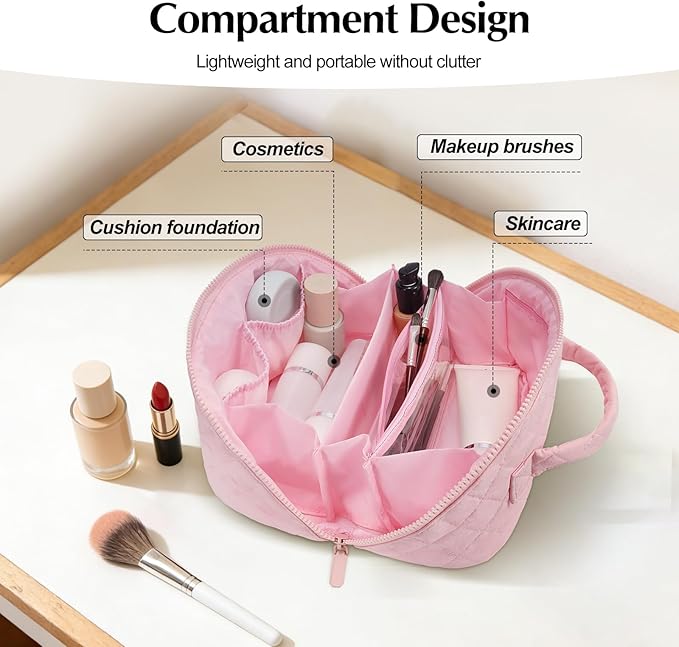 Makeup Bag, Quilted Makeup Bag, Puffy Travel Make up Bags, Cosmetic Organizer Bag, Waterproof Toiletry Bag for Women