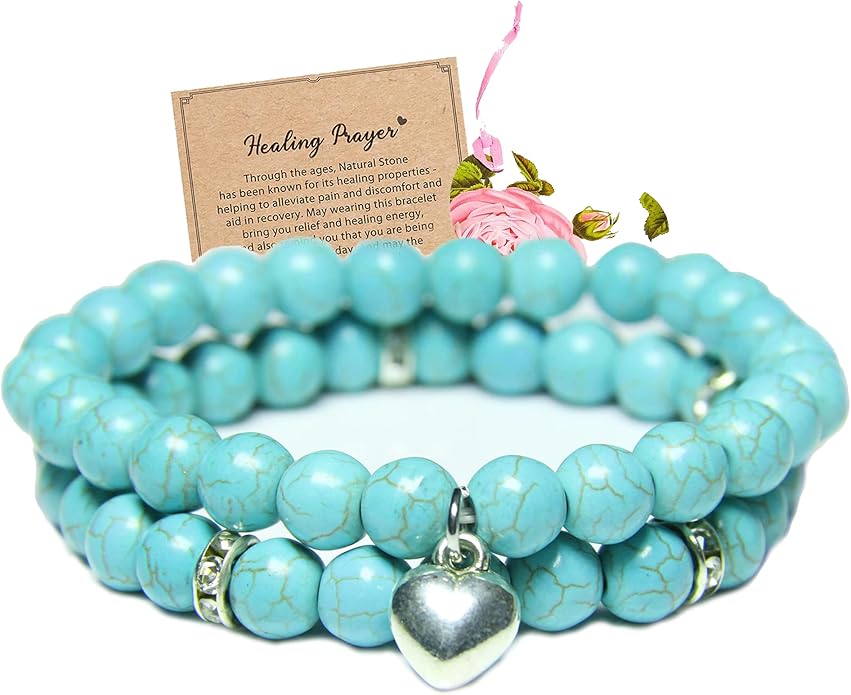 2Pcs Healing Crystal Bracelets for Women Handmade Beaded Bracelet Healing Prayers Crystal 8mm Natural Stone Beads Bracelet Stress Relief Get Well Soon Gifts