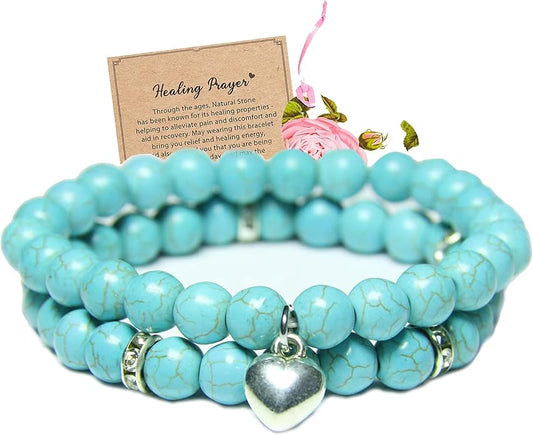 2Pcs Healing Crystal Bracelets for Women Handmade Beaded Bracelet Healing Prayers Crystal 8mm Natural Stone Beads Bracelet Stress Relief Get Well Soon Gifts
