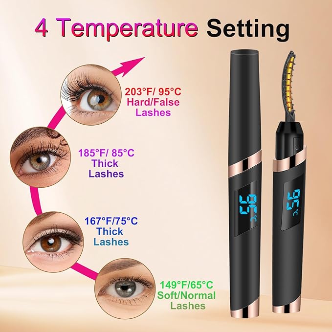 Heated Eyelash Curlers with Battery Indicator, Electric Eyelash Curler 3 Temperature Modes LED Display USB Rechargeable Makeup Tools, Heated Lash Curler Ideal Christmas Gift for Women MB-1