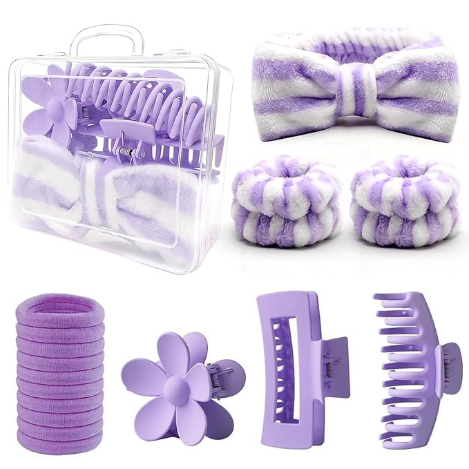 16 Pcs Skincare Headband Set, Face Washing Headband with Wristbands, Hair Claw Clips & Hair Ties, Spa Headbands for Women Girls, Perfect for Facial, Makeup, Shower, Gift Ready Box