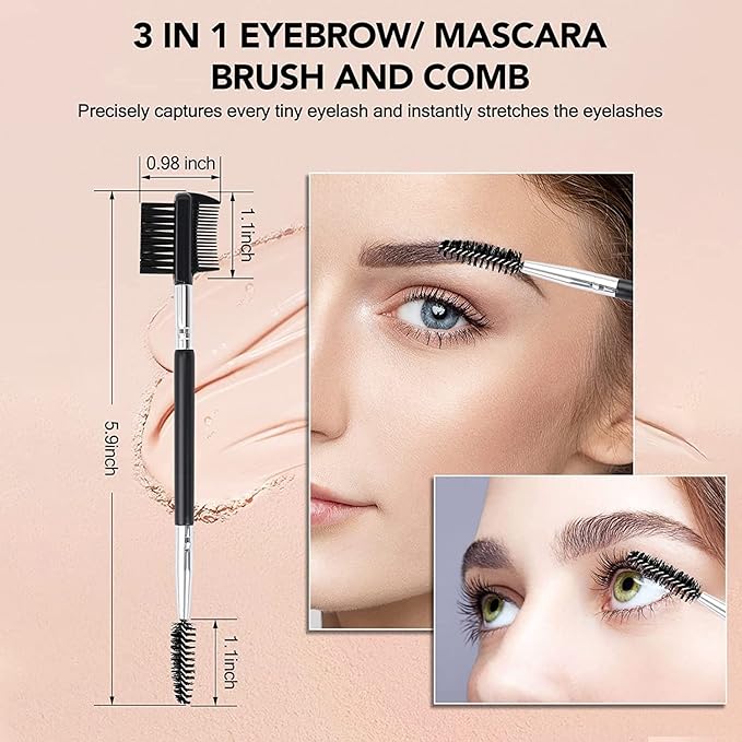 2pcs 3 Head Eyebrow Eyelash Shaper Eyelash Comb Double Head Brush Makeup Grooming Tool Cosmetic with 3 Different Spoolie Brushes for Separating Lashes, Eliminating Mascara Clumps, Grooming Brows