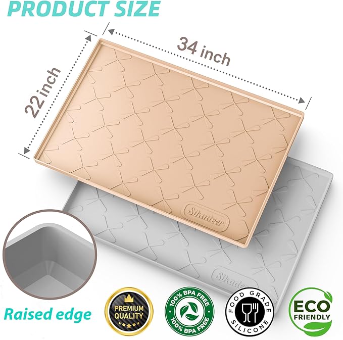 SIKADEER 34" x 22" Under Sink Mat Waterproof, Silicone Mat Kitchen Drawer Shelf and Cabinet Liner, Sink Protector for Kitchen Organizers and Storage, Boot Tray Pet Food Mats