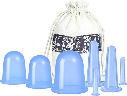 500-miles Cupping Therapy Sets 7Pcs Silicone Anti Cellulite Cup Vacuum Suction Massage Cups Facial Cupping Sets Body and Face Massager for Adults Home Use (Blue)