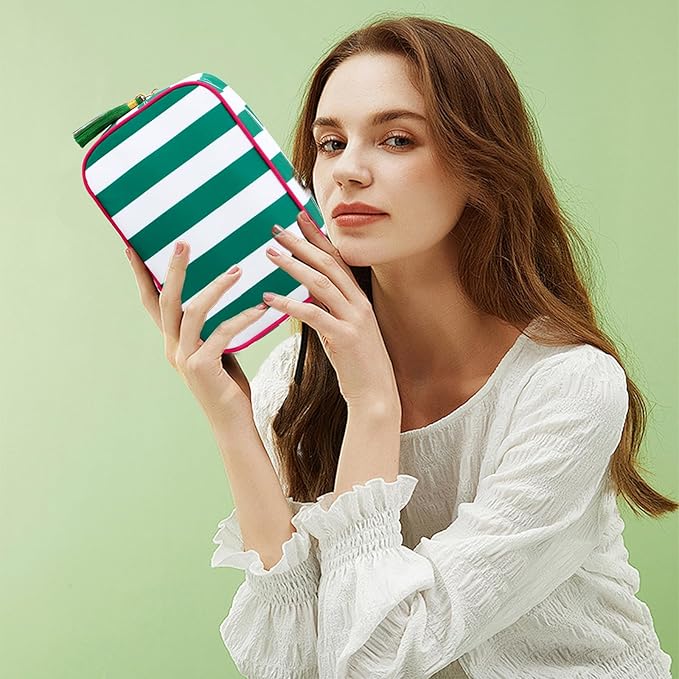 Makeup Bag Travel Cosmetic Bag Organizer Tassel Toiletry Bag Large Canvas Zipper Pouch Mahjong Tile Bag