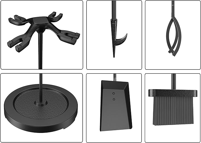 Fire Beauty Fireplace Tools Set 5 Pieces Wrought Iron Fire Place Pit Poker Holder 31" H (Black)