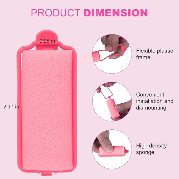 36-Pack Soft Foam Hair Rollers for Overnight Styling - Flexible Sponge Curlers for Frizz-Free, Damage-Free Curls (Pink, 0.98 Inch)