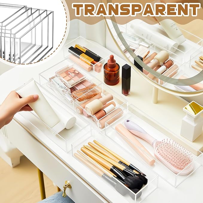 Set of 5 Acrylic Desk Bathroom Organizer, Makeup Drawer Organizer Trays, Storage Bins for Stationery, Makeup, Jewelry, Gadgets for Kitchen, Office, Bedroom, Bathroom Gifts