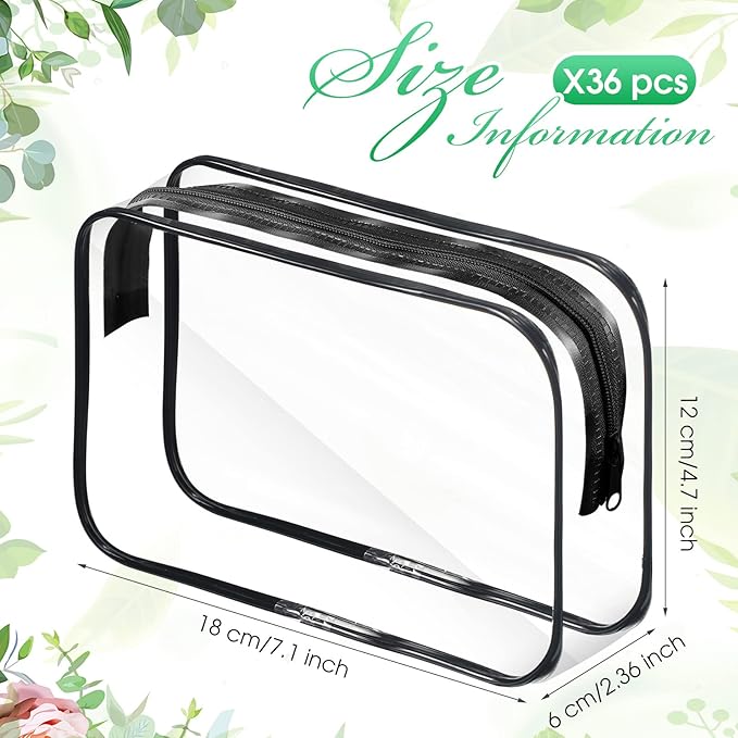 Reginary 36 Pieces Clear Makeup Bags Bulk Travel Toiletry Bags Transparent Cosmetic Pouches with Zipper Waterproof Portable PVC Plastic Zippered Organizer Cases for Women Men Vacation Travel Bathroom