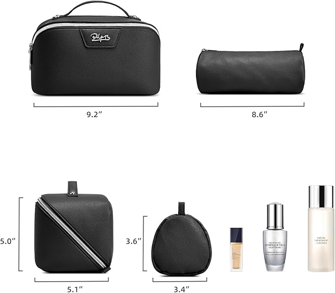 BOYATU Travel Makeup Bag Cosmetic Bags for Women: Large Capacity 3 Pcs Set Make up Bag with Compartments - Waterproof Vegan Leather Toiletry Organizer Bags with Handle (N-67Black)