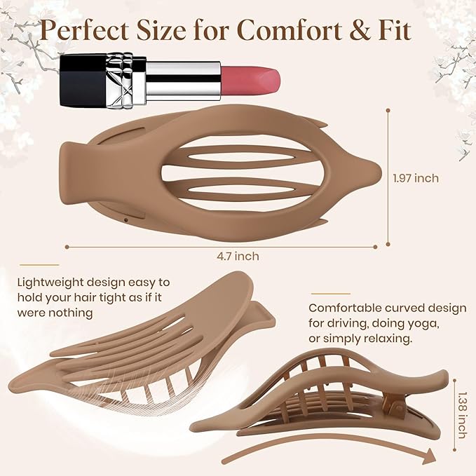 6 PCS Large Flat Hair Clips for Women Girls, French Concord Lay Down Flat Claw Clips for Thick Thin Hair, Comfortable Curved Flat Clip, Matte Non-slip Strong Hold Hair Accessories, Neutral