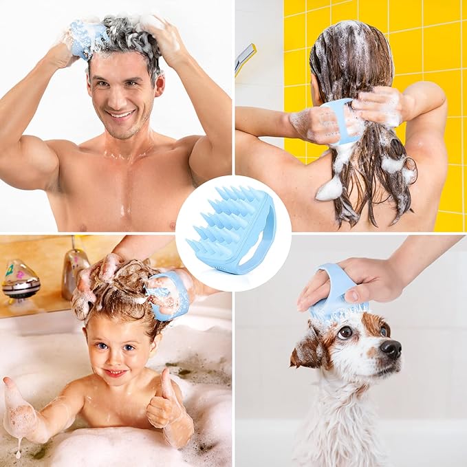 Bsisme Scalp Massager Hair Growth, Scalp Scrubber with Soft Silicone Bristles for Dandruff Removal, Shampoo Brush for Men Women Kids Pets Wet Dry Hair Scalp Exfoliator, Blue