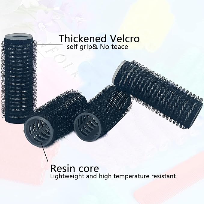 36PCS Self Grip Small Hair Curlers Black Heatless Roller Hair Curlers Pro DIY Curly Hairstyle Hair Rollers Tools Rat Tail Comb for Women Medium Short Hair(0.6 x 2.4 Inch)