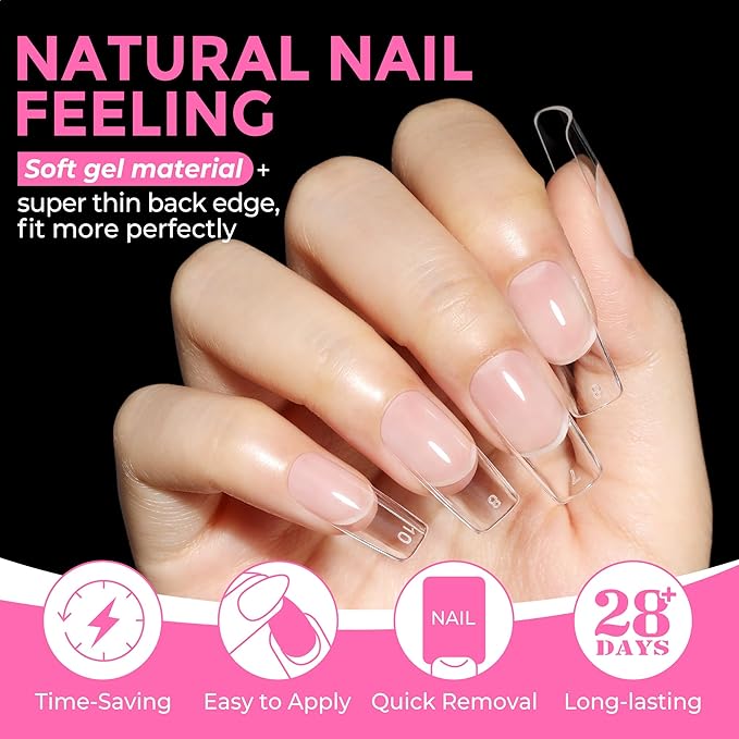 UNA GELLA Medium Square Nail Tips: 216pcs Square Press on Nails Pre-shape Clear Nails Tips for Full Cover Acrylic French False Nails For Nail Extension, Home DIY Nail Salon 12 Sizes False Tips