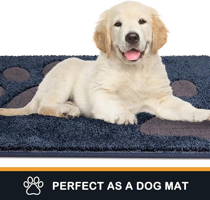 PURRUGS Dirt Trapping Door Mat 33.5" x 59", Non-Skid/Slip Machine Washable Microfiber Entryway Rug, Dog Doormat, Super Absorbent Welcome Mat for Muddy Wet Shoes and Paws, Navy Blue