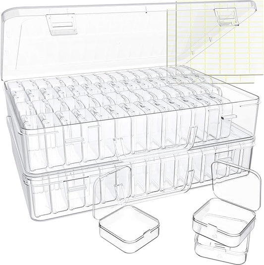 Bead Organizer Box, 120 Pack Small Clear Storage Boxes with Labels, Large Travel Craft Case with Handle, Mini Plastic Containers for Jewelry Making Diamonds DIY Pony Bracelet Screws Seeds Small Parts
