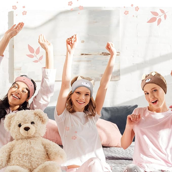 Chuangdi 4 Pieces Animal Hair Bands Face Wash Headband Spa Animal Ears for Skincare Makeup Spa Headband Washing Face Coral Fleece Plush Hairband for Women Girls(Stylish Style,Cute Colors)