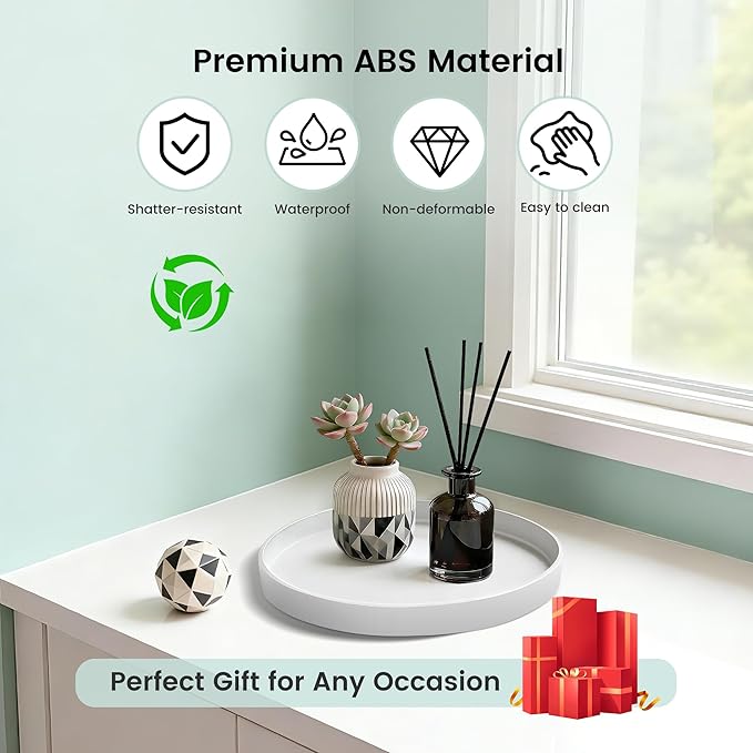 2 Pack 9" Bathroom and Vanity Tray, ABS Bathroom Counter Organizer， Coffee Table Decor for Perfume, Candles, Keys &More. Kitchen Countertop Organizer, Decorative Tray Soap Holder, White