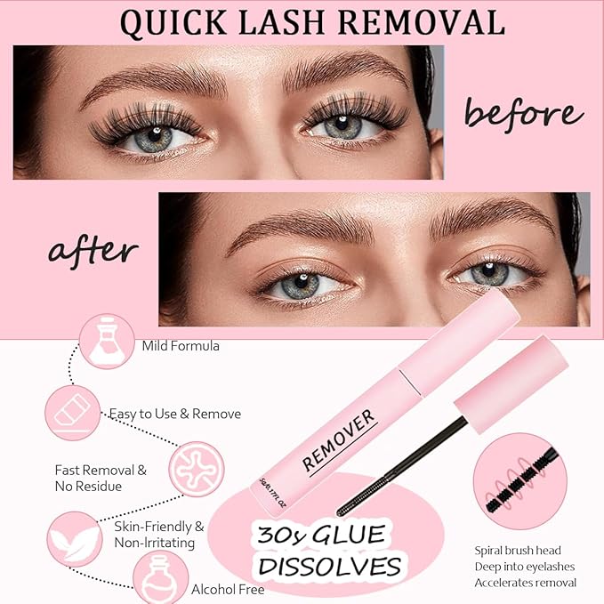 2Pcs Lash Remover for Lash Extension,Cluster Lash Glue Remover Individual Eyelashes Gentle Eye Removal for False Lashes,Eyelash Extension Adhesive Remover Self Use at Home
