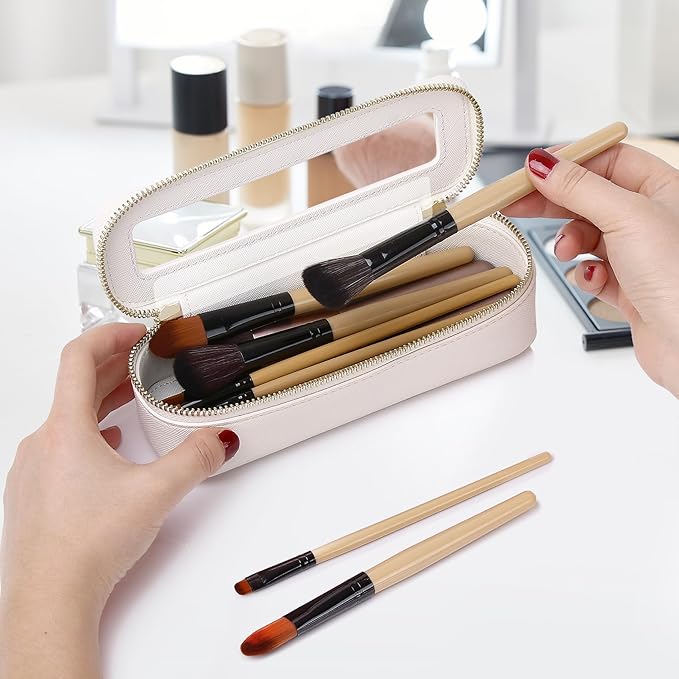 Makeup Brush Case Slim Clear Makeup Bag Travel Cosmetic Case and Waterproof Toiletry Makeup Bag with Zipper Purse Organizer for Women (White, Slim)