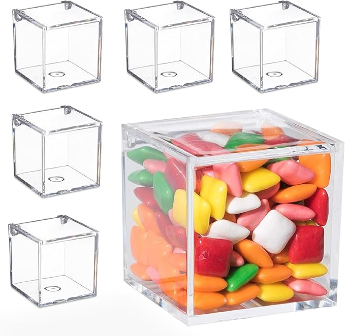 Hammont Clear Acrylic Box with Hinged Lid – Small Plastic Organizer for Office, Desk, Makeup, Crafts, Cotton Balls, Jewelry & More | 2.5"x2.5"x2.5" (6 Pack)