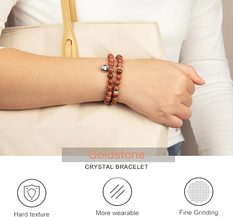 2Pcs Healing Crystal Bracelets for Women Handmade Beaded Bracelet Healing Prayers Crystal 8mm Natural Stone Beads Bracelet Stress Relief Get Well Soon Gifts