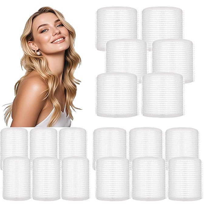 HYOUJIN 18pc Self-Grip Ceramic Ionic Thermal Hair Rollers,Hair Rollers for Salon Quality Hair Blowout Look for Long or Short Hair,Roller Set Perfect for Sleeping In(White)(60mm,48mm,36mm)