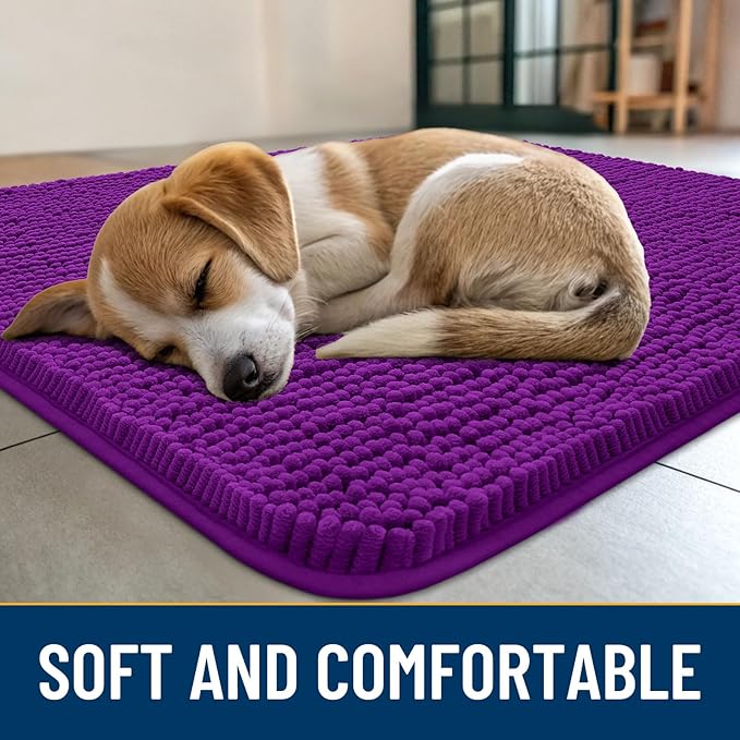 Smiry Dog Door Mat for Muddy Paws 40x32, Absorbs Moisture and Dirt Doormat, Non-Slip Washable Quick Dry Chenille Front Door Mat Indoor Entrance, Entryway Carpet for Inside Floor, Purple