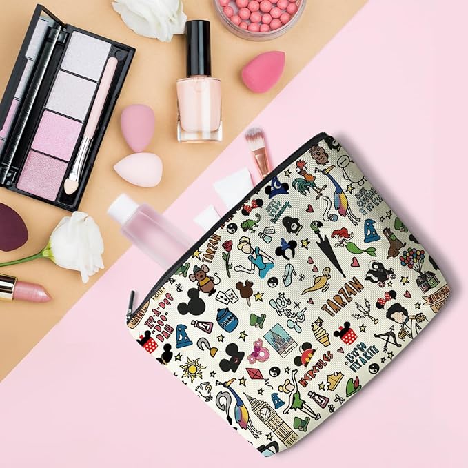 Magic Kingdom Gift Fairytale Fans Cosmetic Bag Movie Characters Collage Makeup Bag Fairy Tales Gifts Cartoon Character Lover Gift Mouse Travel Toiletry Makeup Organizer Zipper Pouch